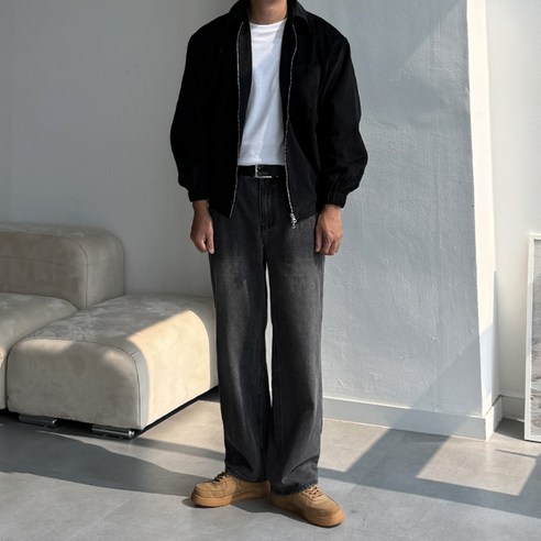 남자 세미와이드 샌드워싱 뒷밴딩 데님 청바지 팬츠 빅사이즈 후기 분석 - 다양한 각도 컷