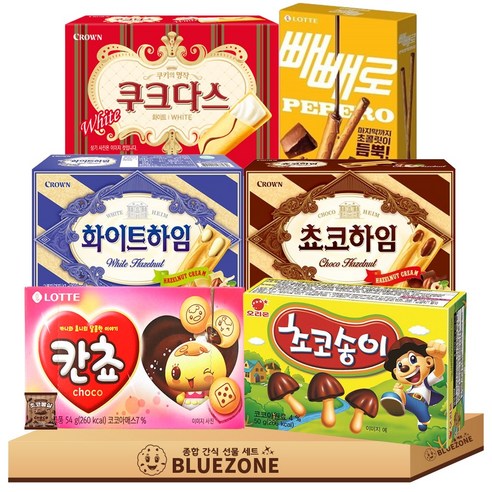 사무실 탕비실 초코과자 세트 칸쵸54g 초코송이50g 빼빼로초코필드53g 초코하임47g 화이트하임47g 쿠크다스화이트77g 몽실22g, 1세트, 혼합