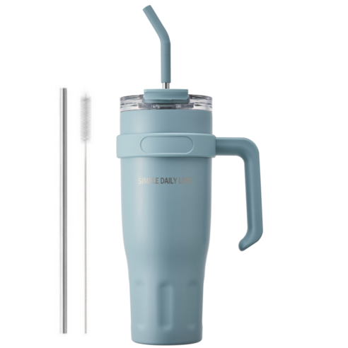 허니앤버니 텀블러 대용량 스텐 보온 보냉 차량용 빨대 손잡이, 1개, 1100ml, 스카이 블루