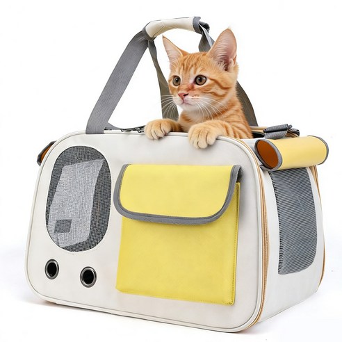 SEVOREN 반려동물 이동가방 2면열림 3면통풍 넉넉한 공간 편안 이동장, 1개, 옐로우