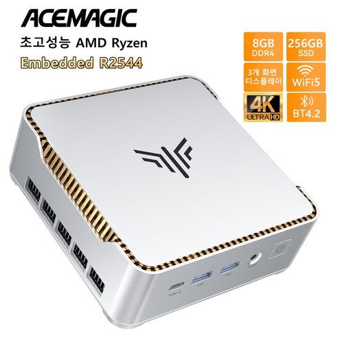 미니 PC AMD Ryzen R2544 소형 데스크탑 본체 윈도우11 프로, P2, WIN11 Pro, 256GB, 8GB, 은빛