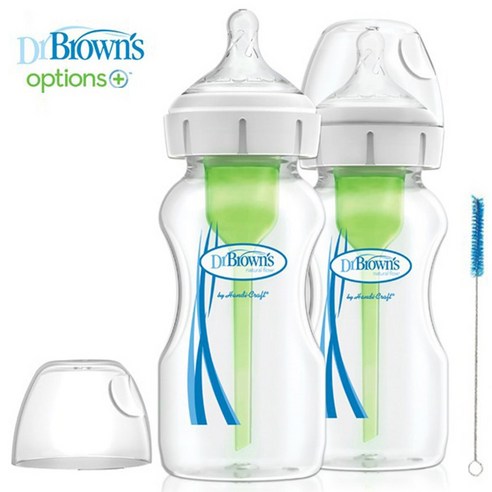 닥터브라운 와이드넥 옵션스플러스 유리젖병 270ml 2p, 1세트, 무색투명