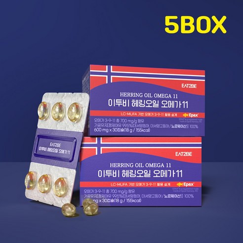 이투비 노르웨이 헤링오일 오메가11 600mg, 30정, 5박스 - MCT오일/영양제 | 쿠팡