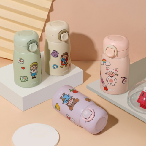 고루 스텐 텀블러 보온 보냉 원터치, 1개, 350ml, 베이지