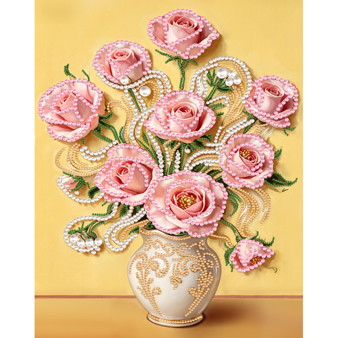 호우맘 3D 진주 보석십자수 캔버스형 DIY 키트 40 x 50 cm, HM010- 핑크 장미, 1개