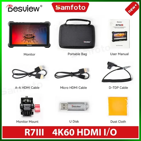 카메라 모니터 데스뷰 R7SIII 7인치 터치스크린 카메라 필드 모니터 2800니트 ☯ UHB 풀 HD IPS 178도 시야, 02 R7III hdmi