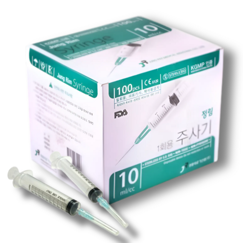 정림 멸균 일회용주사기 10cc 23g 100개입 멸균 개별포장 의료용 바늘, 1박스, SJN-10cc 23G
