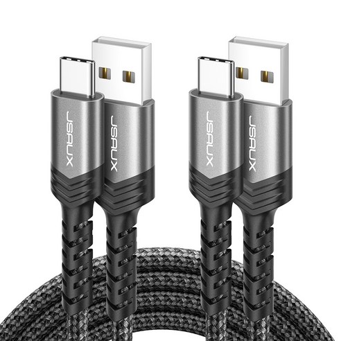 JSAUX USB A to C타입 고속 충전케이블 알루미늄 합금 케이블, 2개, 그레이, 3m