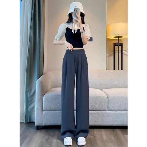 가비진 여성용 숏/기본/롱 기장선택! 스판 좋은 핀턱 밴딩 일자 와이드 팬츠 키작녀 키큰녀 바지 빅사이즈까지