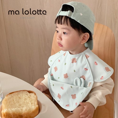 마롤로뜨 아기 방수 턱받이 반팔형 유아 똑딱이 침받이 자기주도 이유식, 마고미_방수턱받이 반팔, 1개, 1개입
