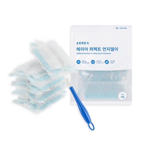 에리아 2way 정전기 먼지흡착 먼지털이 더스터 먼지털이개 청소용품 핸들 + 리필 4개, 1세트, 혼합색상