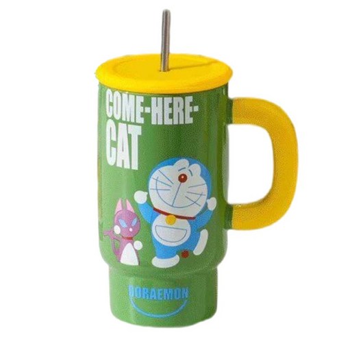 StarR 고양이 로봇 캐릭터 세라믹 콜드컵, 그린, 1개, 850ml
