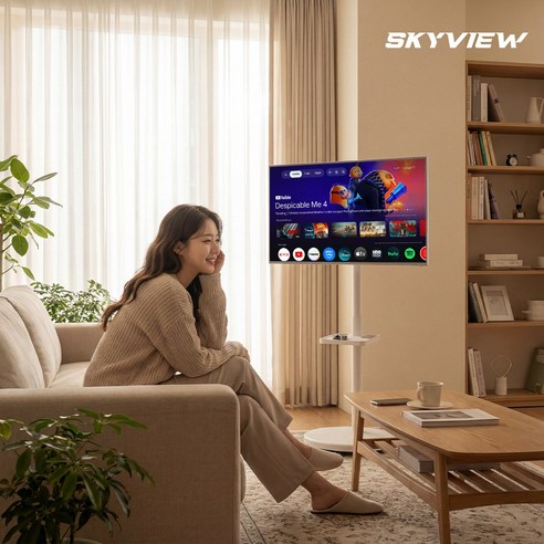 스카이뷰 화이트에디션 삼탠바이미 109cm(43인치) 4K UHD 스마트 이동식 TV 중소바이미 삼텐바이미 후기 분석 - 무빙 스탠드 하단부