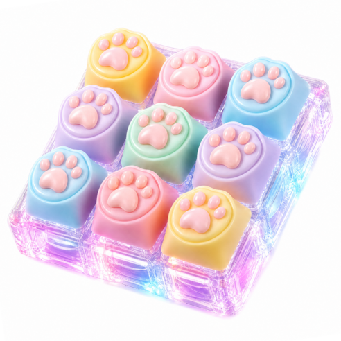 도르나솔 LED 고양이 발바닥 젤리 키캡 키링, 1개, LED 컬러 9구