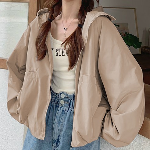 어브라운 여성 초경량 크롭 후드 집업 바람막이 점퍼