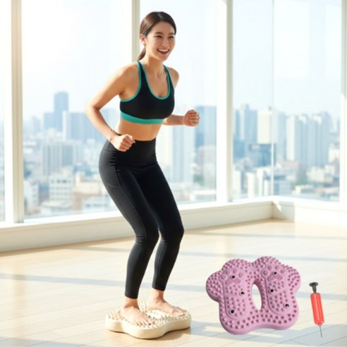이숍 다이어트 밸런스볼 에어스텝퍼 코어운동 발지압 쿠션 패드, 핑크 퍼플