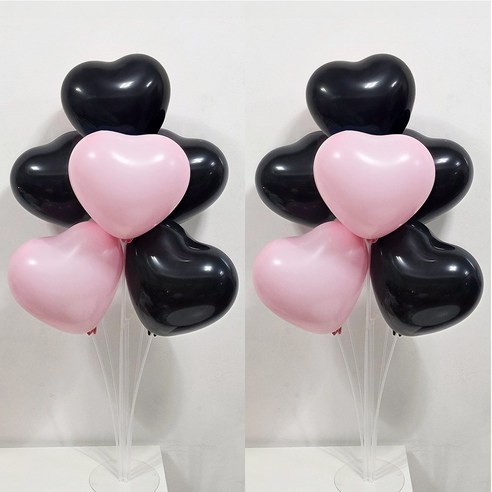 올리브파티 펄풍선 하트 풍선 풍선꽂이 풍선스탠드 2개 생일파티용품 세트, 1세트, 블랙핑크하트