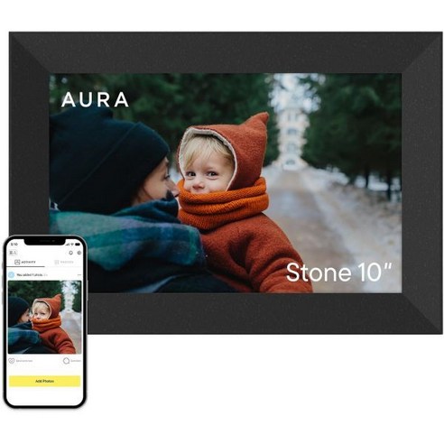 Aura 아우라 10인치 HD WiFi 디지털 액자 무제한 클라우드 저장 공간 휴대폰에서 사진 전송 가능 구독료 없음 자동 켜짐 꺼짐 기능 부모님과 조부모님 선물 블랙 스톤 3, black, 10.1 inches