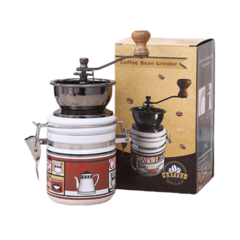 JODDA 핸드 커피 그라인더 커피 그라인더 핸드그라인더, 1개, 화이트/원형 도자기 캔, 500ml