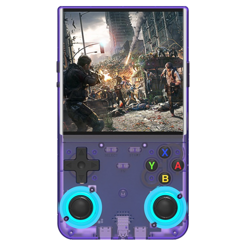 MMQ R36 울트라 휴대용 레트로 게임기 64GB, 클리어 퍼플