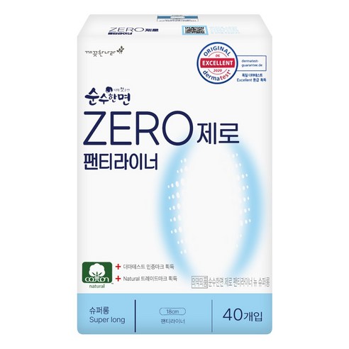 순수한면 제로 순면 뉴 팬티라이너, 슈퍼롱, 40개입, 1개