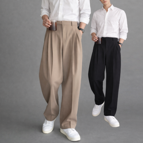 이루이 남성 여름데일리 와이드 슬랙스 핀턱 바지 허리조절