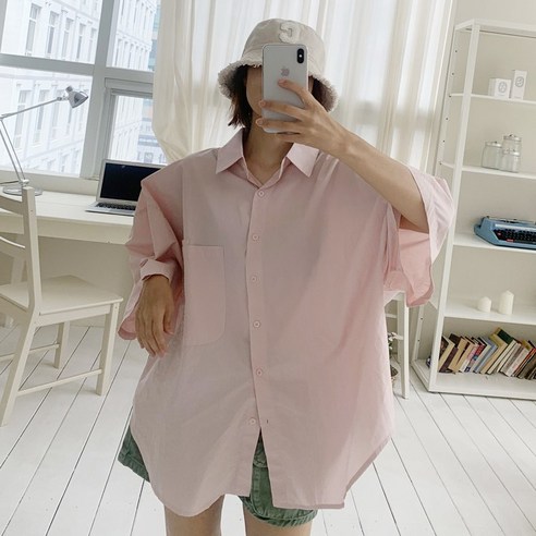애플망고옷장 빅사이즈 여성 7부 박시 면남방 오버핏 봄여름가을 셔츠