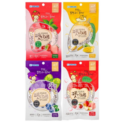 포켄스 강아지 과일퓨레 펫디저트 짜먹는 간식 약먹이기, 1세트, 420g, 딸기/사과/망고/블루베리 4종