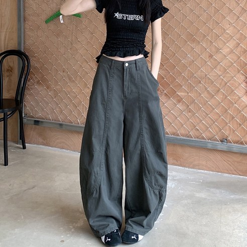 벌룬핏 코튼 와이드 면 바지 여성 팬츠 긴바지