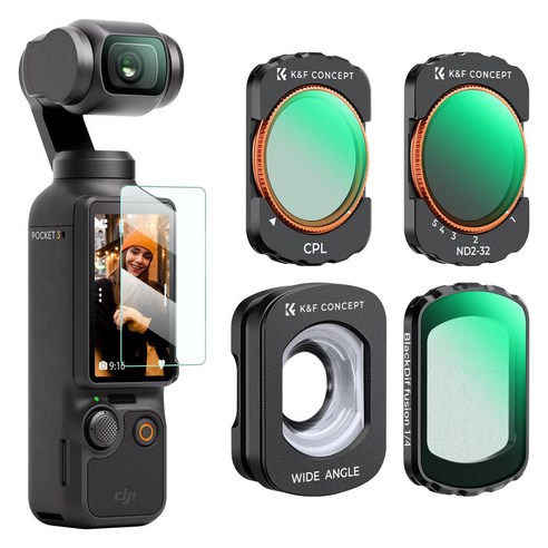 K&F DJI Osmo Pocket 3 / DJI Osmo Pocket 4 호환 자석 광각 렌즈 + CPL + 블랙 디퓨전 1/4 + ND2-ND32 필터 HD 광학 유리, 1개, 단일