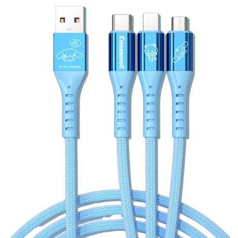 산리오 3 인 1 고속 충전 데이터 케이블 66W SS-671, 블루 시나모롤, 1개, 120cm