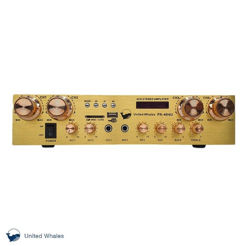 U.W 4채널 블루투스 앰프 PA-404U 카페 매장용 앰프+리모콘+RCA케이블 (골드색상)