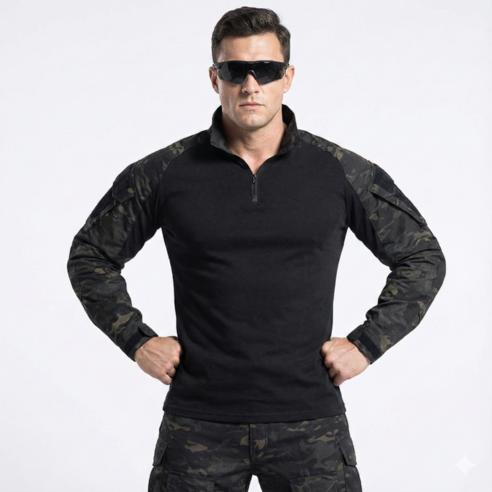 택티컬 전술 전투복 컴뱃셔츠 작업복 카고바지 보호대 3종 세트, CP(Black)