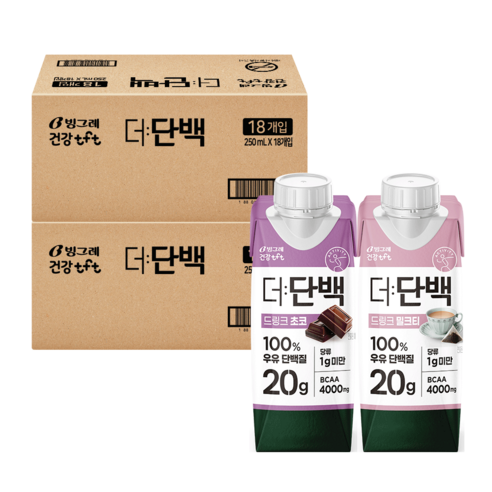 빙그레 더단백 드링크 프로틴음료 2종 혼합(초코18+밀크티18) 총 36개
