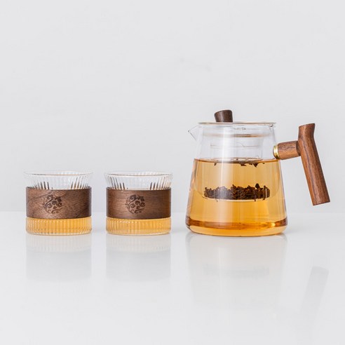카빈스 내열유리 차 거름망 티팟 찻잔 세트 티포트, 1세트, 700ml, 투명