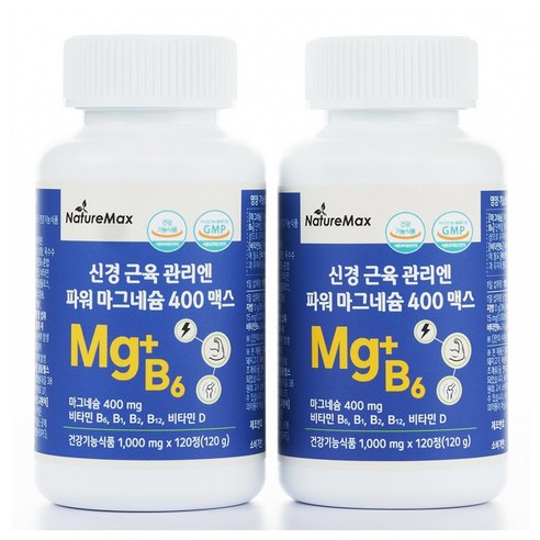 신경 근육 관리엔 파워 마그네슘 400 맥스 독일 마그네슘 1일 400mg 비타민B6 1일 섭취량 1000% 유럽산 원료, 120정, 2개