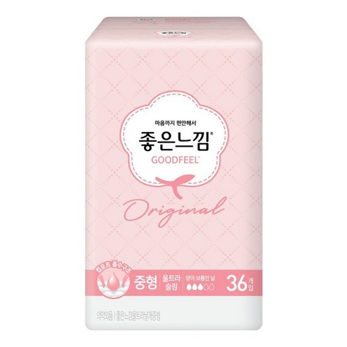 좋은느낌 에어핏 쿠션 울트라 슬림 생리대 날개형, 중형, 36개입, 2개