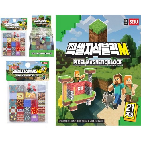 픽셀 자석 블럭 M 4개 84PCS+피규어4개 마인크래프트 블럭마인크래프트 블록, 1개