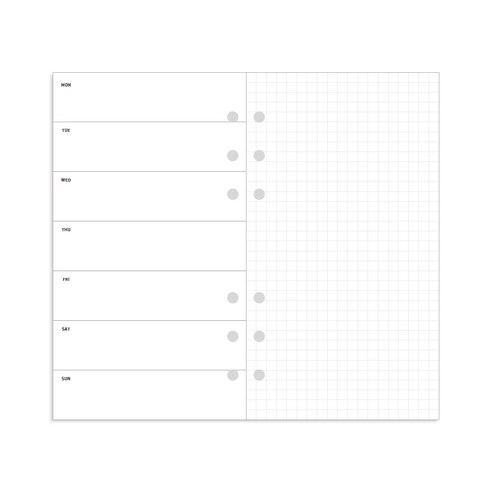 데이스테이션 6공 A6 B6 다이어리 바인더 주간계획 위클리 속지, 120g, 1. 가로 좁은그리드