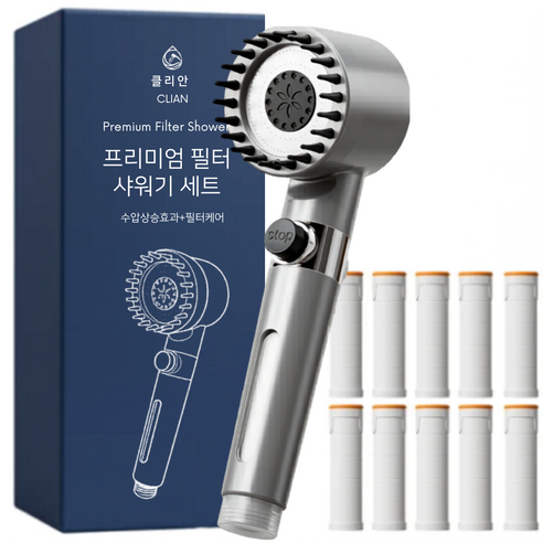 클리안 수압상승 고압 3단조절 필터 샤워기헤드, 다크그레이, 1개