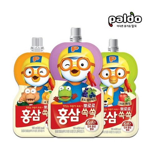팔도 뽀로로 홍삼쏙쏙 100ml 3종택1 아기주스, 1개, 포도+사과+오렌지