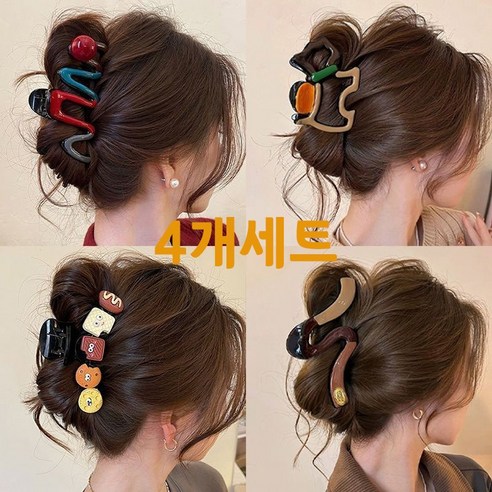 여름 귀여운 컬러풀 머리 집게핀 빅사이즈 4개세트 캐릭터 멍멍이 올림머리 헤어핀