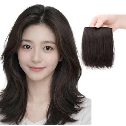 피오니르 옆머리 뿌리커버 볼륨 헤어피스, 2개, 블랙브라운