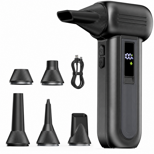 TROKY 강력 무선 에어건 차량용 청소기 미니 핸디 청소기 3단계 터보 제트 블로워 135000RPM 배터리 잔량 표시, A13, 블랙