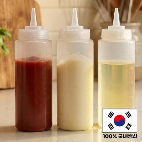 온스코리아 국산 잘라쓰는 양념 드레싱 다용도 눈금 소스통, 3개, 500ml