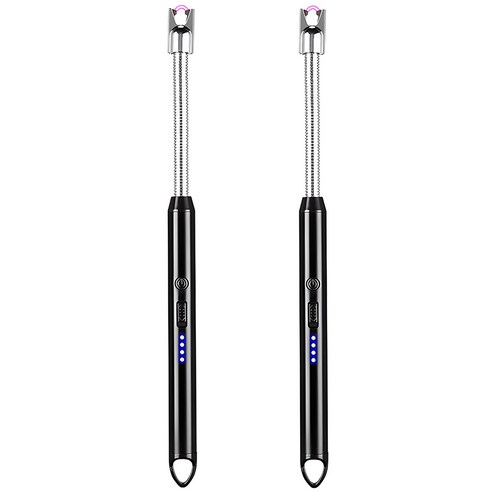 1+1 플라즈마 전기 점화기 롱 usb 충전식 스파크 주방 불 점화 전자 라이터 프라즈마 전자식 토치 라이타 캠핑 용품, R99581A(블랙+블랙, 1세트