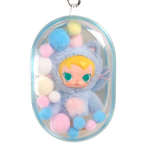 투명 PVC 인형 파우치 클린 타원형 13cm 라부4세대, 블루, 1개