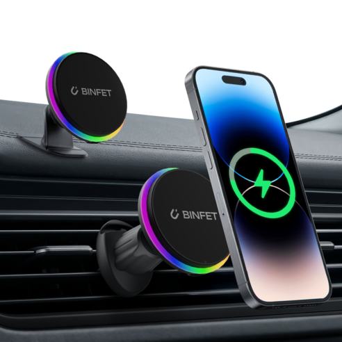 Binpet MAC Set Peu Charyangyong Hand Pon Gosok Wireless Charging Stand Apon Gaelreoksi , BLACK, BINFET (빈펫 맥세이프 차량용 핸드폰 고속 무선충전 거치대 아이폰 갤럭시, BLACK, BINFET)