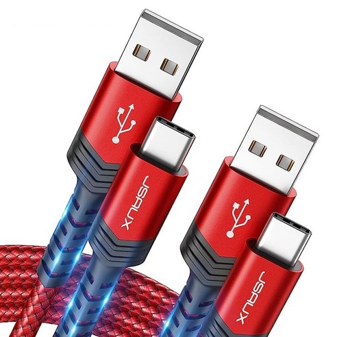 JSAUX USB A to C타입 고속 충전케이블 알루미늄 합금 케이블, 2개, 레드, 1m