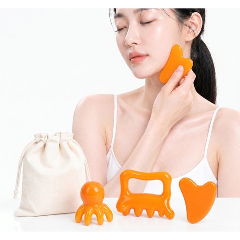 하미하미 문어 괄사 두피 얼굴 바디 마사지기 3종, 오렌지, 1세트